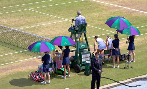 A break during a doubles match at Wimbledon 2010